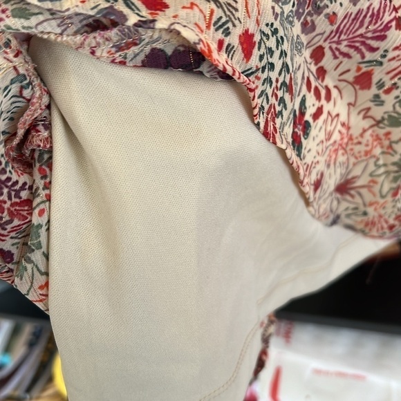 TORRID Multi Fall Floral/Leaf Colored Mini Tiered Chiffon Lurex Dress, Sz 6,EUC. - Picture 8 of 15